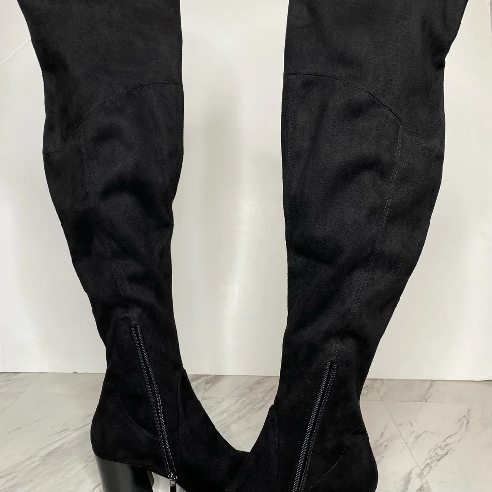 New! Marc Fisher Cathi Black Faux Suede Over The Knee Black Boot 6M